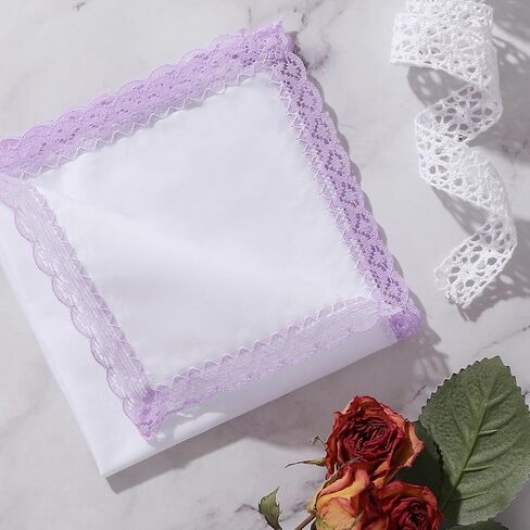 HOULIFE Ladies Handkerchiefs with Lace, Soft Cotton White Handkerchiefs with Lace Edge for Women Female Embroidery in Saudi Arabia