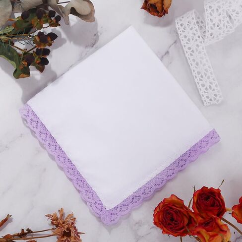 HOULIFE Ladies Handkerchiefs with Lace, Soft Cotton White Handkerchiefs with Lace Edge for Women Female Embroidery in Saudi Arabia