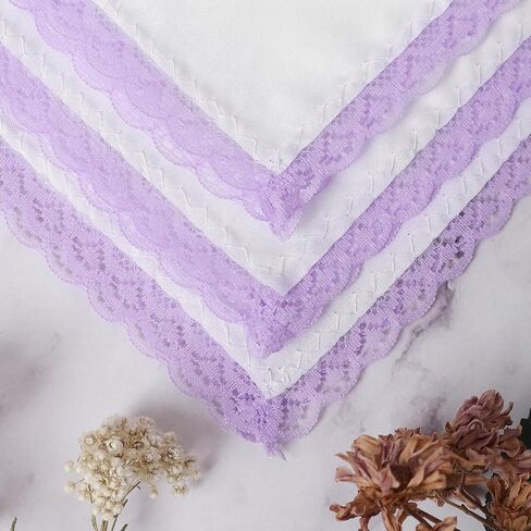 HOULIFE Ladies Handkerchiefs with Lace, Soft Cotton White Handkerchiefs with Lace Edge for Women Female Embroidery in Saudi Arabia