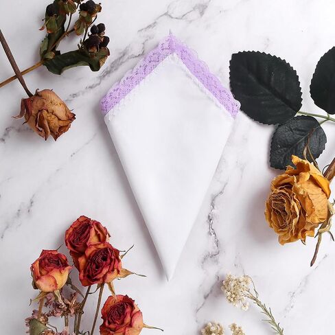 HOULIFE Ladies Handkerchiefs with Lace, Soft Cotton White Handkerchiefs with Lace Edge for Women Female Embroidery in Saudi Arabia