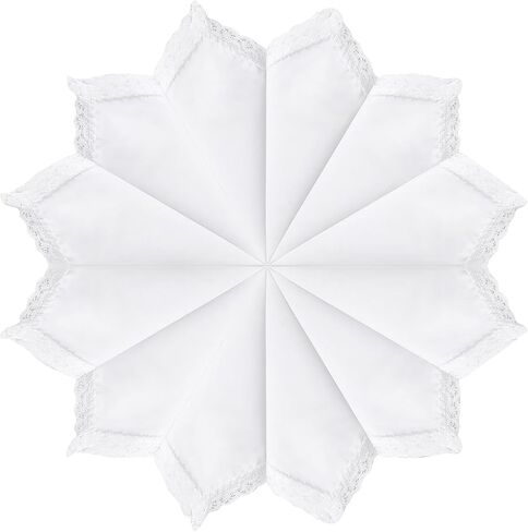 HOULIFE Ladies Handkerchiefs with Lace, Soft Cotton White Handkerchiefs with Lace Edge for Women Female Embroidery in Saudi Arabia