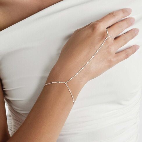 Tewiky Hand Chain Bracelet Ring, 14K Gold Plated/Silver Finger Ring Bracelet, Zircon Sequins Satellite Chain for Women, Trendy Non-Tarnish Jewelry in Kuwait