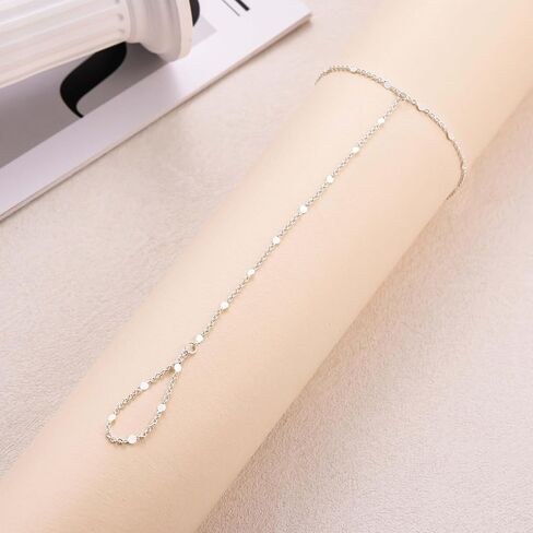 Tewiky Hand Chain Bracelet Ring, 14K Gold Plated/Silver Finger Ring Bracelet, Zircon Sequins Satellite Chain for Women, Trendy Non-Tarnish Jewelry in Kuwait