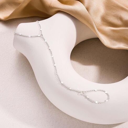 Tewiky Hand Chain Bracelet Ring, 14K Gold Plated/Silver Finger Ring Bracelet, Zircon Sequins Satellite Chain for Women, Trendy Non-Tarnish Jewelry in Kuwait