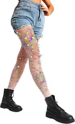 Honenna Cowgirl Rhinestone fishnet لباس ضيق وجوارب سباركلي للنساء ، جوارب جوارب جوارب زواجي شبكي ثلاثي الأبعاد مثير in Kuwait