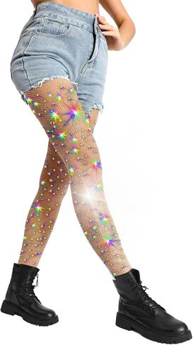 Honenna Cowgirl Rhinestone fishnet لباس ضيق وجوارب سباركلي للنساء ، جوارب جوارب جوارب زواجي شبكي ثلاثي الأبعاد مثير in Kuwait