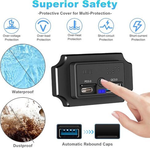 2PCS 12V RV USB Outlet مع مفتاح اللمس و Braille ، 48W Dual PD3.0 Type-C & Quick Charge QC3.0 USB-A PORT PANT in Saudi Arabia