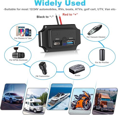 2PCS 12V RV USB Outlet مع مفتاح اللمس و Braille ، 48W Dual PD3.0 Type-C & Quick Charge QC3.0 USB-A PORT PANT in Saudi Arabia