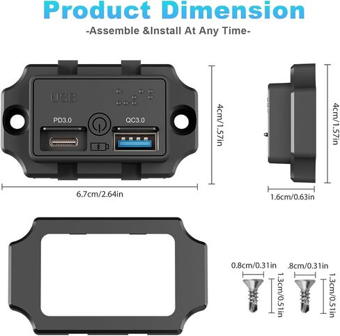 2PCS 12V RV USB Outlet مع مفتاح اللمس و Braille ، 48W Dual PD3.0 Type-C & Quick Charge QC3.0 USB-A PORT PANT in Saudi Arabia