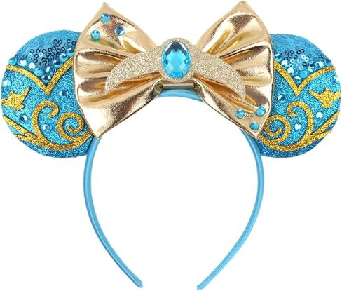 Aladdi Glittery Mouse Ears Headband - Genie & Lamp Theme Park Ears Headbands for Women, Girls, Boys - Costume Accessory for Halloween, Cosplay & Park Trips（Blue Diamonds） in Saudi Arabia