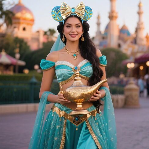 Aladdi Glittery Mouse Ears Headband - Genie & Lamp Theme Park Ears Headbands for Women, Girls, Boys - Costume Accessory for Halloween, Cosplay & Park Trips（Blue Diamonds） in Saudi Arabia