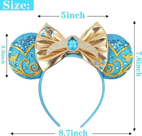 Aladdi Glittery Mouse Ears Headband - Genie & Lamp Theme Park Ears Headbands for Women, Girls, Boys - Costume Accessory for Halloween, Cosplay & Park Trips（Blue Diamonds） in Saudi Arabia
