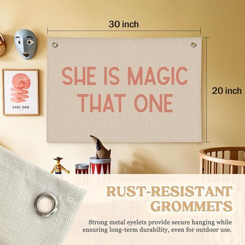 Girls Room Decor，She Is Magic That One Linen Canvas Banner– Inspirational Wall Art for Nursery Kids，Girl Room Decor – 30x20 Inch in Saudi Arabia