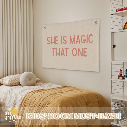Girls Room Decor，She Is Magic That One Linen Canvas Banner– Inspirational Wall Art for Nursery Kids，Girl Room Decor – 30x20 Inch in Saudi Arabia
