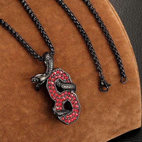 ROWIN&CO Number 8 Necklace Women/Men Hip hop Bling Diamond Snake Jewelry Mamba Pendant Necklace.Gold Black Rainbow Personality Chain. (C) in Saudi Arabia