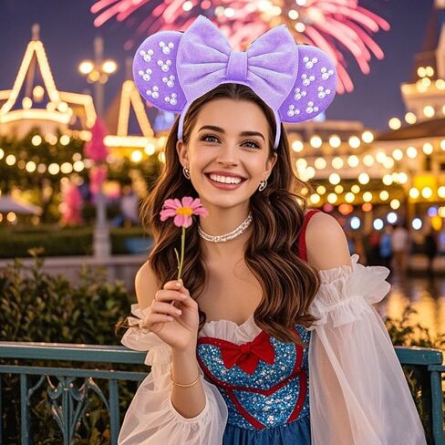 Aladdi Glittery Mouse Ears Headband - Genie & Lamp Theme Park Ears Headbands for Women, Girls, Boys - Costume Accessory for Halloween, Cosplay & Park Trips（Blue Diamonds） in Saudi Arabia