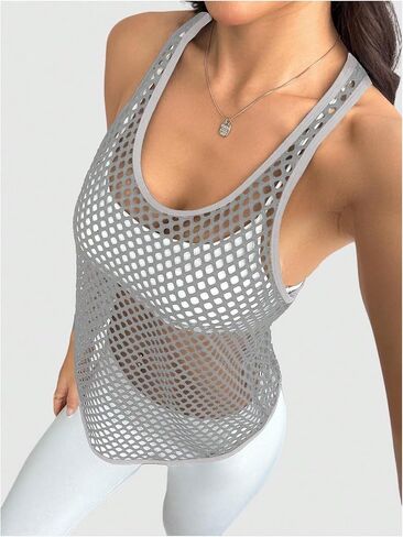 SweatyRocks Women's Racerback Workout Tank Tops Fishnet Sleeveless Athletic Yoga Shirts in Kuwait