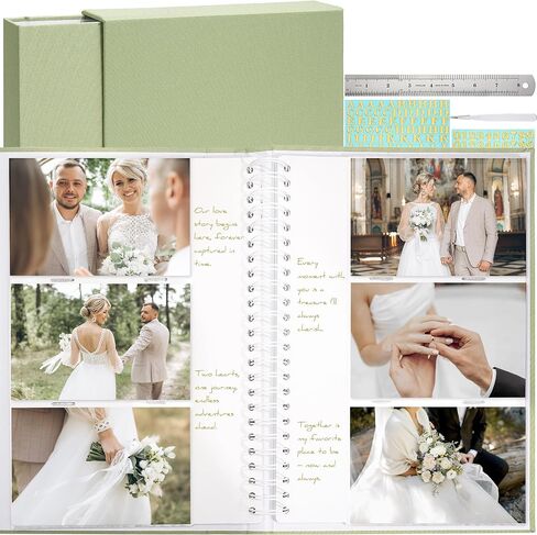 Vienrose Photo Album Linen Cover 4x6 with Writing Areas 300 Pockets Picture Albums Photos Book with Slipcase Metal Stickers Tweezers Ruler for Wedding Family Baby Anniversary Travel Graduction Green in Saudi Arabia
