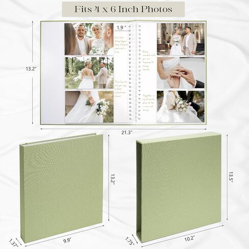 Vienrose Photo Album Linen Cover 4x6 with Writing Areas 300 Pockets Picture Albums Photos Book with Slipcase Metal Stickers Tweezers Ruler for Wedding Family Baby Anniversary Travel Graduction Green in Saudi Arabia