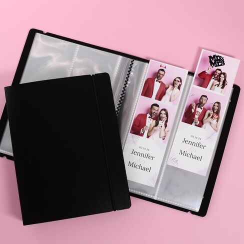 Photo Booth Photo Album - For Wedding or Party- Holds 120 Photobooth 2x6 Photo Strips - Slide In (2X6, BLACK WITH BAND, 1) in Kuwait