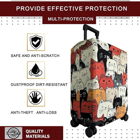 غطاء الأمتعة قابل للغسل غطاء حقيبة حقيبة حامي مضاد للخدش يناسب الأمتعة 18-32 بوصة (قطة لطيفة، L) in Kuwait