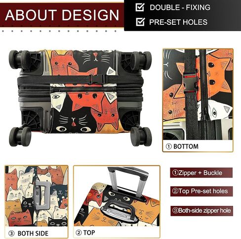 غطاء الأمتعة قابل للغسل غطاء حقيبة حقيبة حامي مضاد للخدش يناسب الأمتعة 18-32 بوصة (قطة لطيفة، L) in Kuwait