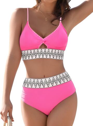 Bikini Sets for Women Swimsuits High Waisted Tummy Control Two Piece Bathing Suit Edge Color Block Swim Suits in Saudi Arabia