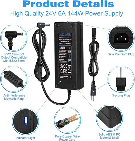 HOUHUI 24V 4A Power Supply Adapter, AC 100-240V to DC 24 Volt 4 Amp 96W Suit 3A 2A 1A Device Transformer AC/DC Power Adapter Converter with 5.5x2.5mm Plug for LED Strip Light CCTV Camera LCD Monitor in Saudi Arabia