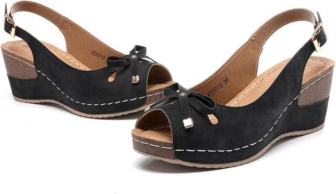 Women's Peep Toe Casual Comfortable Ankle Strap Dressy Wedge Sandals in Saudi Arabia