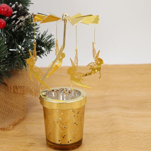 Cute Hummingbird Rotary Candle Holder Spinning, Gold Metal Tea Light Candle Carousel Spinner for Women Gift Living Room Bedroom Home Decor in Saudi Arabia