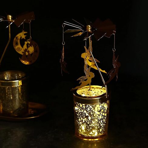 Cute Hummingbird Rotary Candle Holder Spinning, Gold Metal Tea Light Candle Carousel Spinner for Women Gift Living Room Bedroom Home Decor in Saudi Arabia