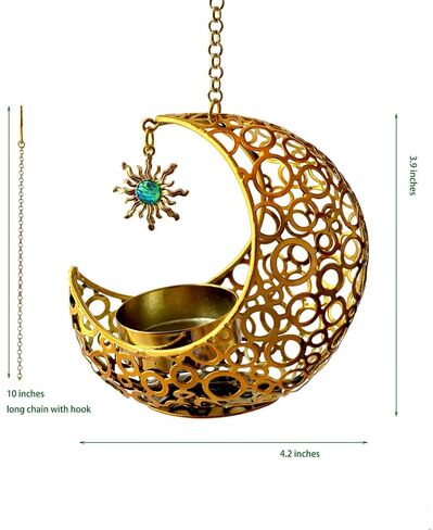 Moon Shape Hanging Tealight Holder, Metal Moon Candle Holder with Chain & Hook, Iron Tea Light Candle Holder Decoration for Home and Garden (Gold) in Saudi Arabia