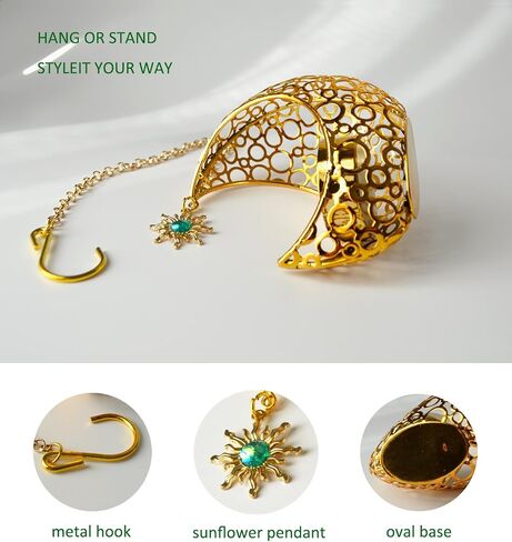 Moon Shape Hanging Tealight Holder, Metal Moon Candle Holder with Chain & Hook, Iron Tea Light Candle Holder Decoration for Home and Garden (Gold) in Saudi Arabia