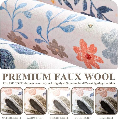 YIHOUSE Floral Pink 5x7 Washable Living Room Area Rug, Non Slip Boho Soft Bedroom Rug, Ultra Thin Colorful Flower Throw Carpet for Nursery Kids Room Playroom Girls Room Pink,5'x7' in Kuwait