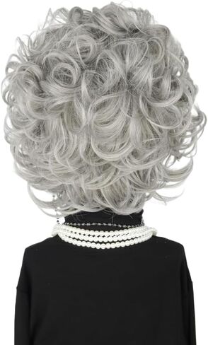 Grey Old Lady Costume Wig and Accessories Set Short Curly Granny Wigs Halloween Paty Cosplay Wig in Kuwait