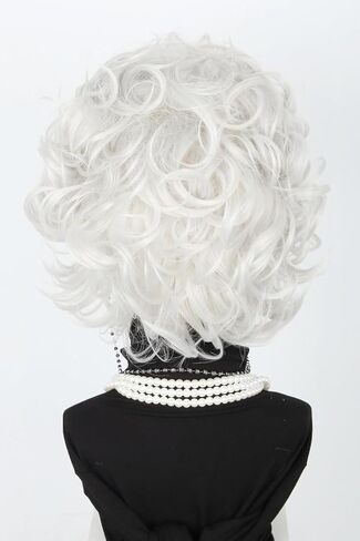 Grey Old Lady Costume Wig and Accessories Set Short Curly Granny Wigs Halloween Paty Cosplay Wig in Kuwait