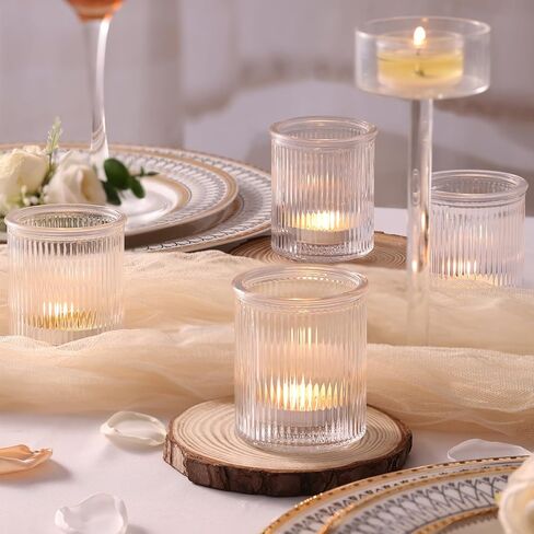32Pcs Ribbed Blue Votive Candle Holders, Tea Light Candle Holders for Table Centerpiece, Blue Candle Holders for Wedding Decor,Home and Holiday Decor in Saudi Arabia