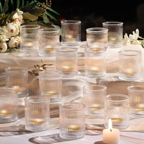 32Pcs Ribbed Blue Votive Candle Holders, Tea Light Candle Holders for Table Centerpiece, Blue Candle Holders for Wedding Decor,Home and Holiday Decor in Saudi Arabia
