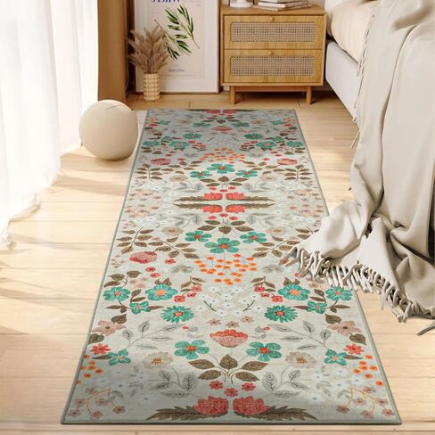 YIHOUSE Floral Pink 5x7 Washable Living Room Area Rug, Non Slip Boho Soft Bedroom Rug, Ultra Thin Colorful Flower Throw Carpet for Nursery Kids Room Playroom Girls Room Pink,5'x7' in Kuwait