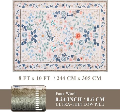 YIHOUSE Floral Pink 5x7 Washable Living Room Area Rug, Non Slip Boho Soft Bedroom Rug, Ultra Thin Colorful Flower Throw Carpet for Nursery Kids Room Playroom Girls Room Pink,5'x7' in Kuwait
