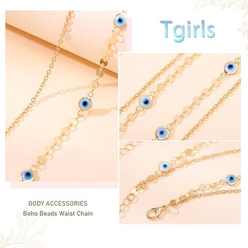 Tgirls Gold Layered Waist Beads Chain Colorful Beaded Belly Chains Boho Body Chain Summer Beach Body Jewelry for Women in Saudi Arabia