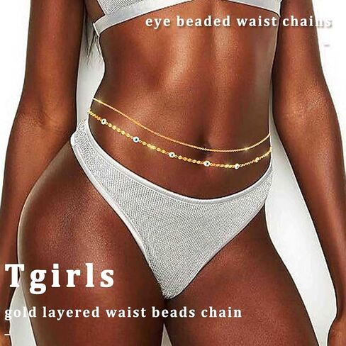 Tgirls Gold Layered Waist Beads Chain Colorful Beaded Belly Chains Boho Body Chain Summer Beach Body Jewelry for Women in Saudi Arabia