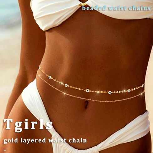 Tgirls Gold Layered Waist Beads Chain Colorful Beaded Belly Chains Boho Body Chain Summer Beach Body Jewelry for Women in Saudi Arabia