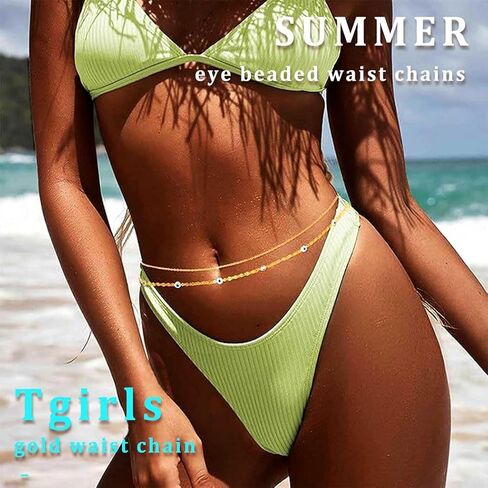 Tgirls Gold Layered Waist Beads Chain Colorful Beaded Belly Chains Boho Body Chain Summer Beach Body Jewelry for Women in Saudi Arabia