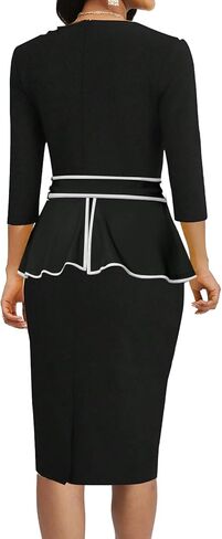 Yiershu Womens Bodycon Pencil Sheath Dress Pleated Crew Neck Peplum Dress Work Business Office in Saudi Arabia