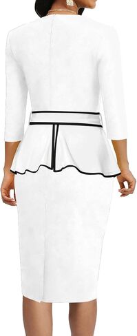 Yiershu Womens Bodycon Pencil Sheath Dress Pleated Crew Neck Peplum Dress Work Business Office in Saudi Arabia