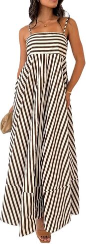 NUFIWI Women Summer Striped Maxi Dress Spaghetti Strap Cutout Ruffle Long Dress Flowy Swing Beach Vocation Dress in Saudi Arabia
