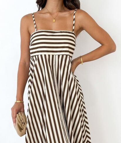 NUFIWI Women Summer Striped Maxi Dress Spaghetti Strap Cutout Ruffle Long Dress Flowy Swing Beach Vocation Dress in Saudi Arabia