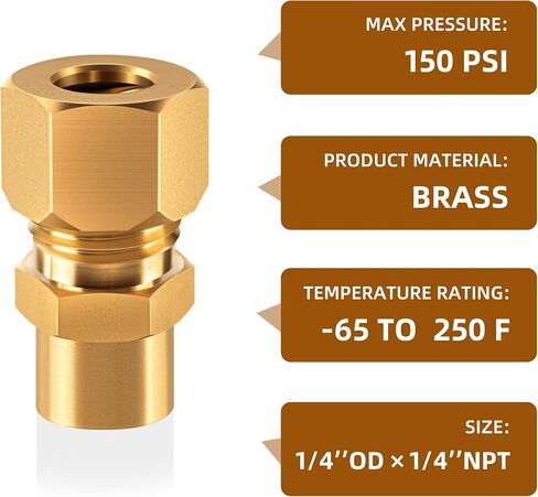 Brass compression tube pipe fitting connector Straight Coupling Adapter 1/4" Tube OD x 1/4" NPT Female Connector 6pcs (1/4od to 1/4npt) in Saudi Arabia