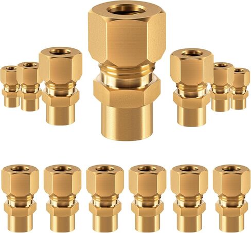Brass compression tube pipe fitting connector Straight Coupling Adapter 1/4" Tube OD x 1/4" NPT Female Connector 6pcs (1/4od to 1/4npt) in Saudi Arabia